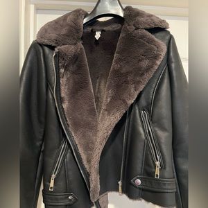 Mango Faux shearling-lined biker jacket Women’s S